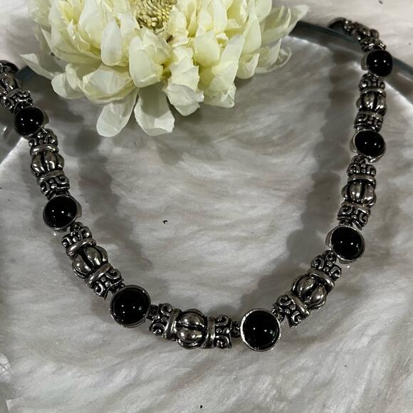 NEW Sundance Vintage Mexican Sterling Silver Glass Chunky Link Clasp Necklace 18 - Picture 1 of 14